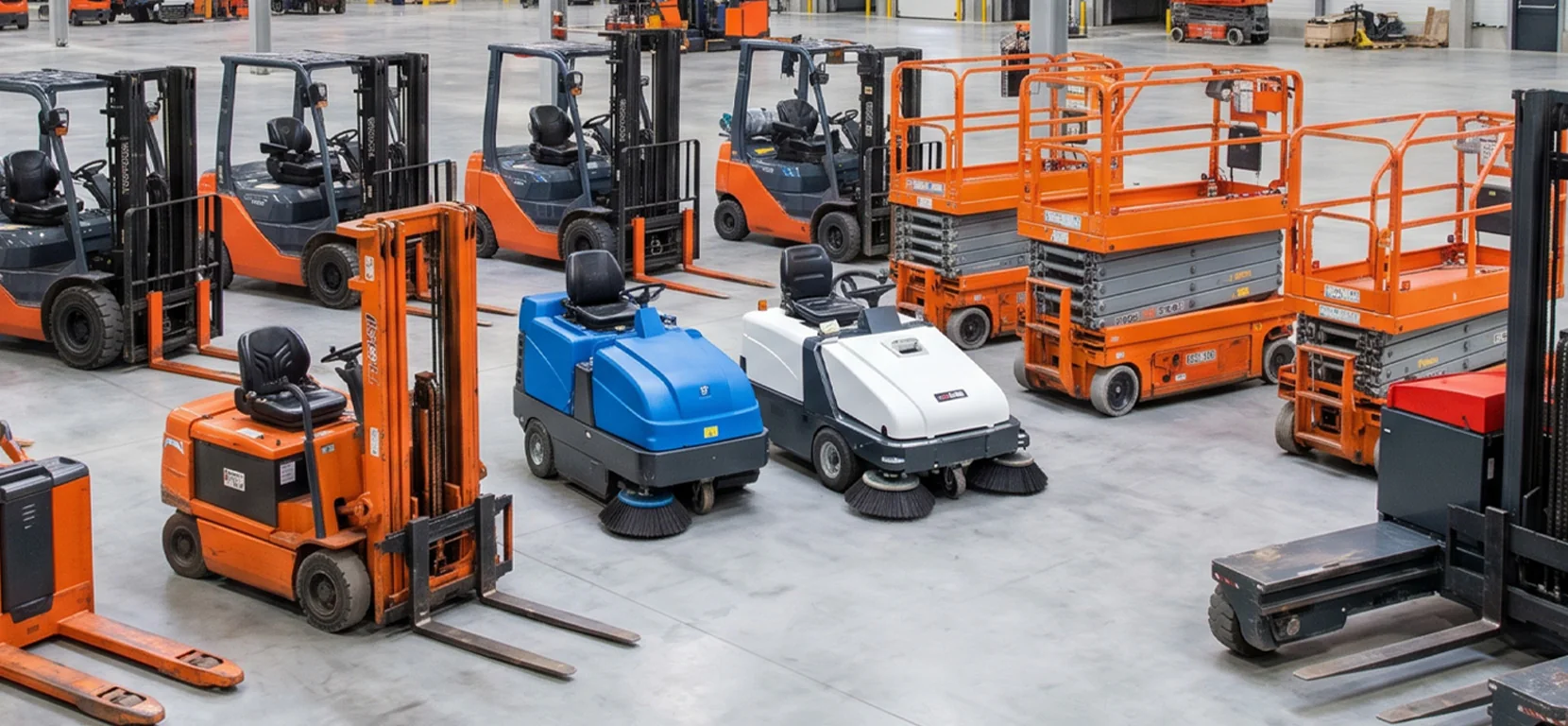 Gerätebestand von Schaaf Gabelstapler: Stapler, Hubwagen, Kehrmaschinen und Arbeitsbühnen in der Halle